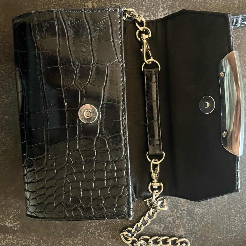 Black Croc-Embossed Chain Crossbody Bag
